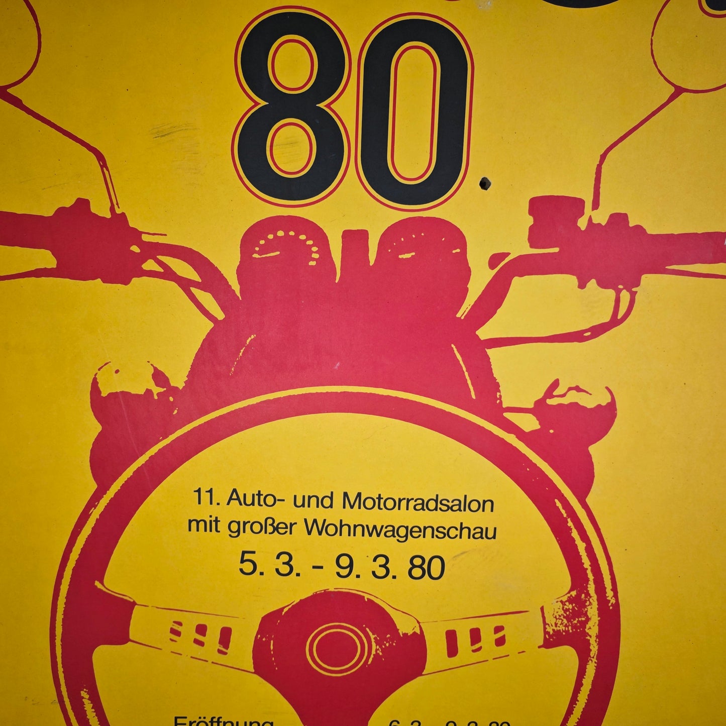 Affiche publicitaire originale Aumot 80 Ludwigshafen 1980 Autosalon Salon Moto Années 70 Design 125 cm