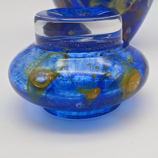 La Rochere glass urn studio glass cobalt blue with colored threads lidded vase France signed 27 cm urn