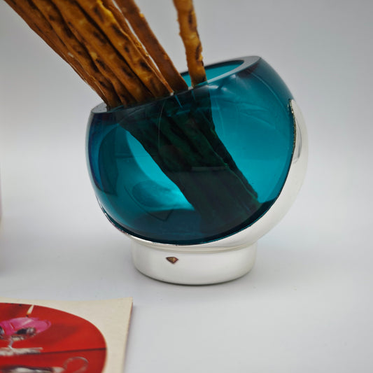 Quist Vario-Kugel 4166 Glas türkis mit OVP drehbar Space Age Anbietschale Vase Eyeball West Germany