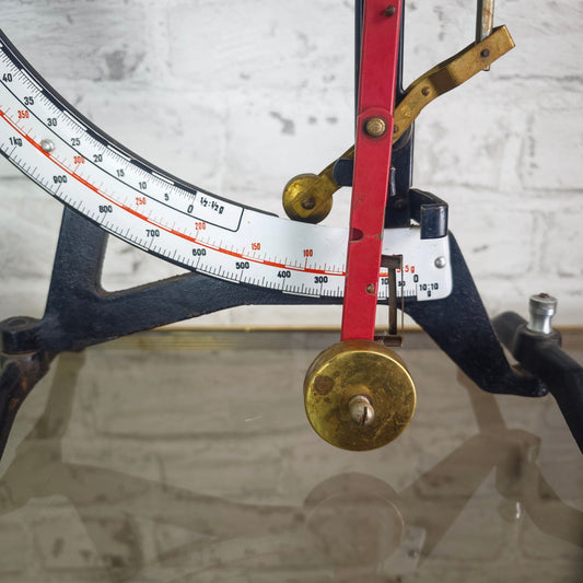 XXL Briefwaage antik Eisenguss Emaille Anzeige Feinwaage bis 2 kg mechanisch vintage