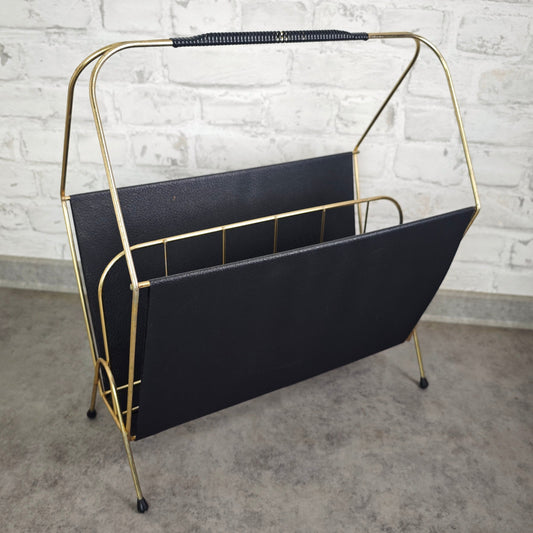 Zeitschriftenhalter Metall schwarz gold Midcentury LP Ständer vintage string Ära