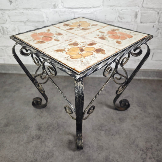 Blumenhocker 70er Vintage Fliesen Pflanzenständer Schmiedeeisen Blumentisch Mid Century