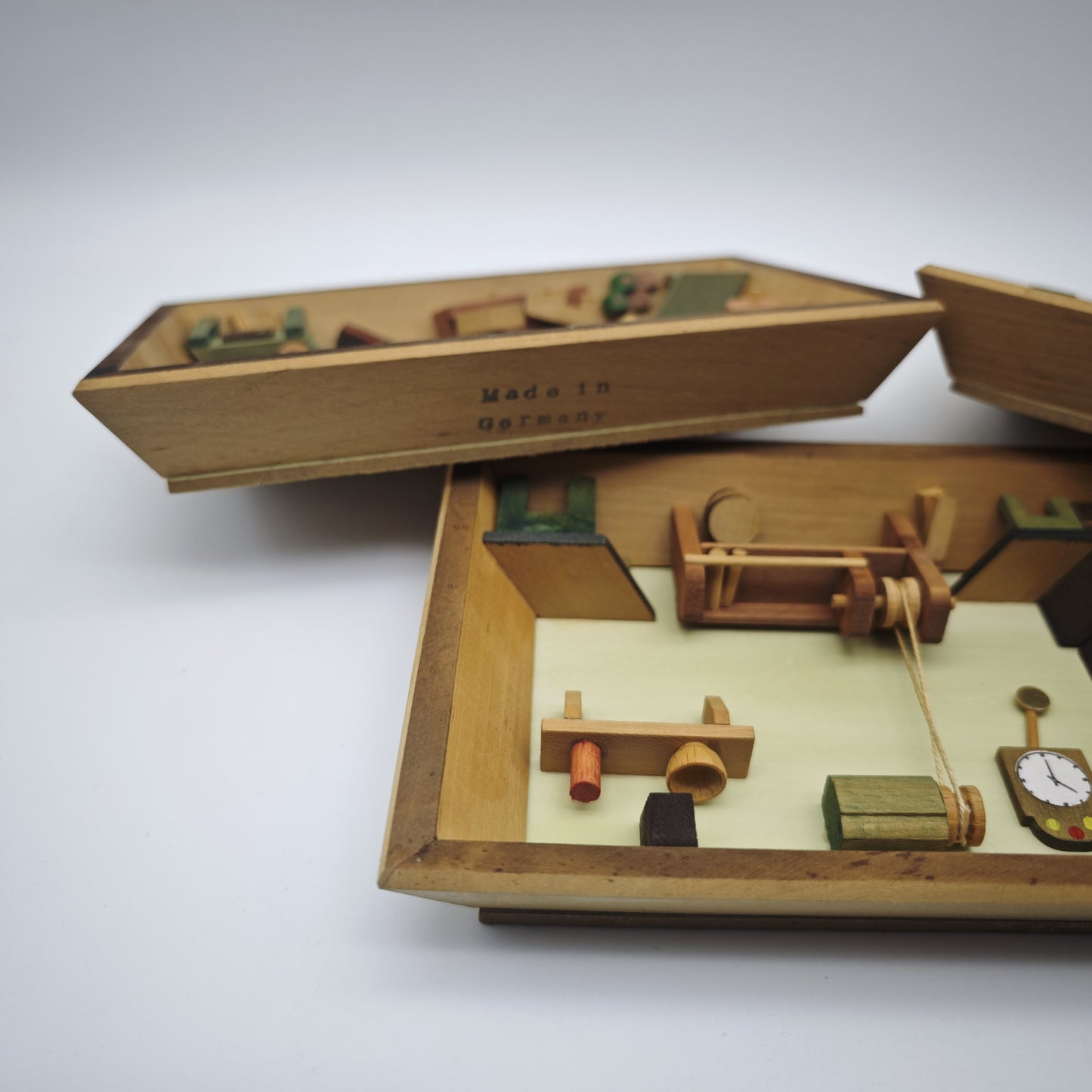 3x Holz Wandbild Diorama Bauernstube Miniatur Alpenstil Handarbeit 19 cm Vintage