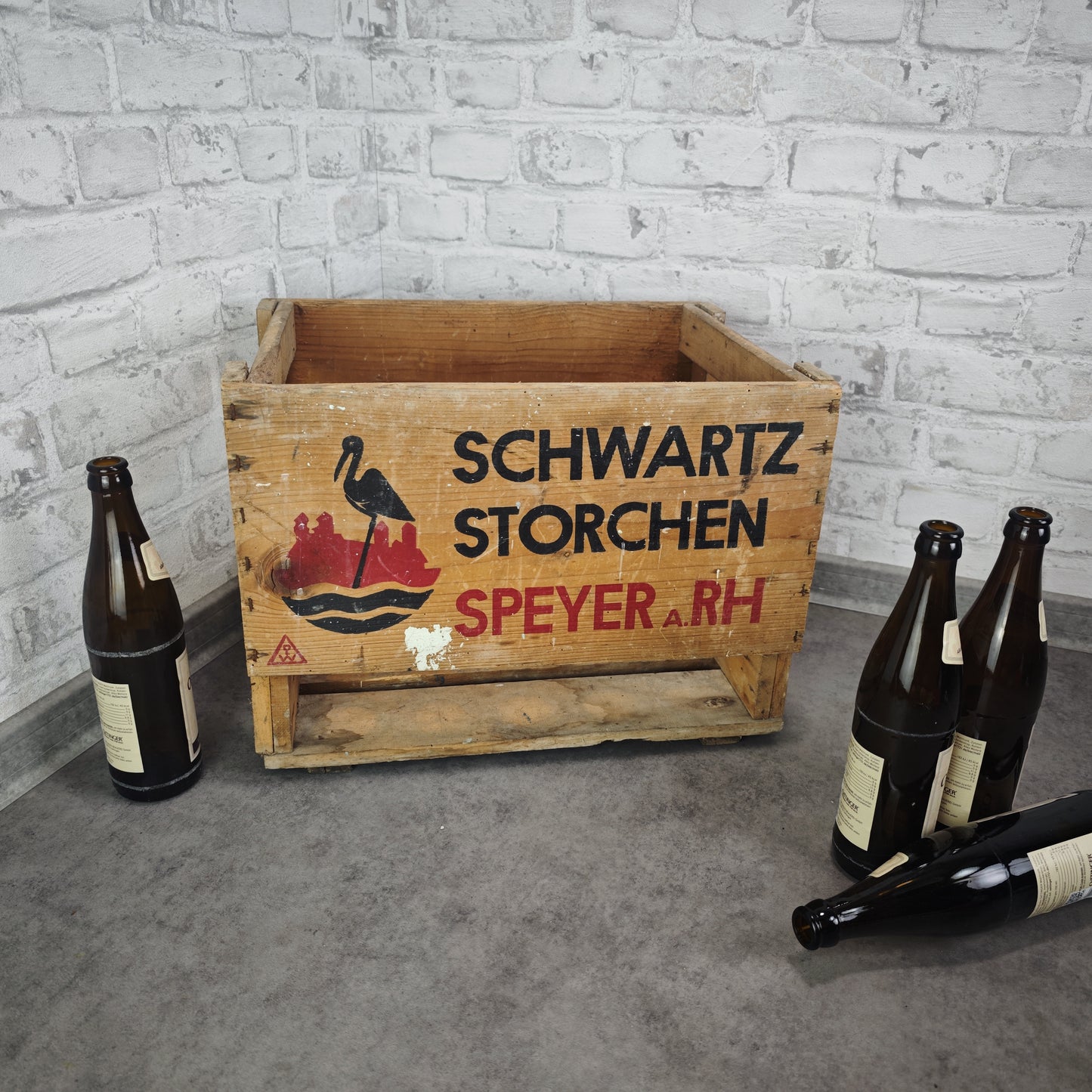 Schwartz Storchen Speyer a. Rh Bierkiste mit Logo Bierkasten Holz Vintage
