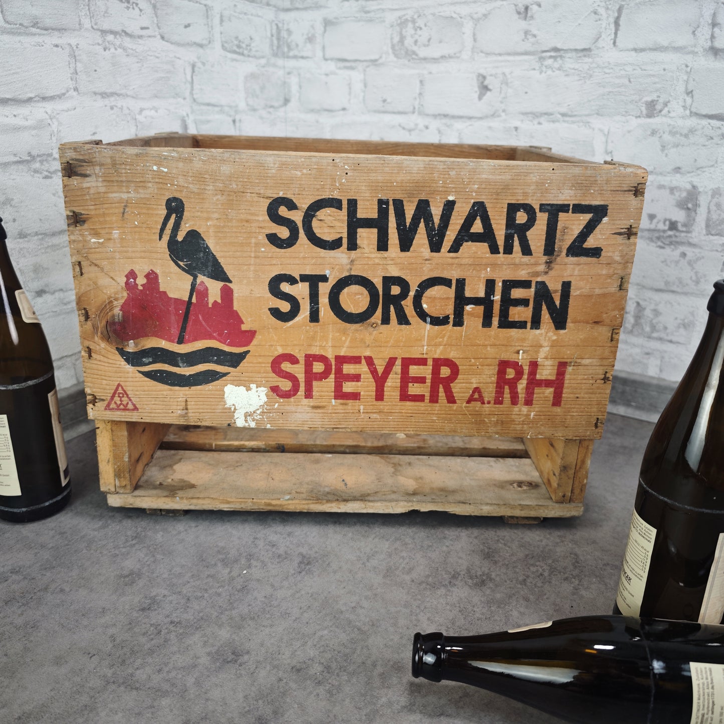 Schwartz Storchen Speyer a. Rh Bierkiste mit Logo Bierkasten Holz Vintage