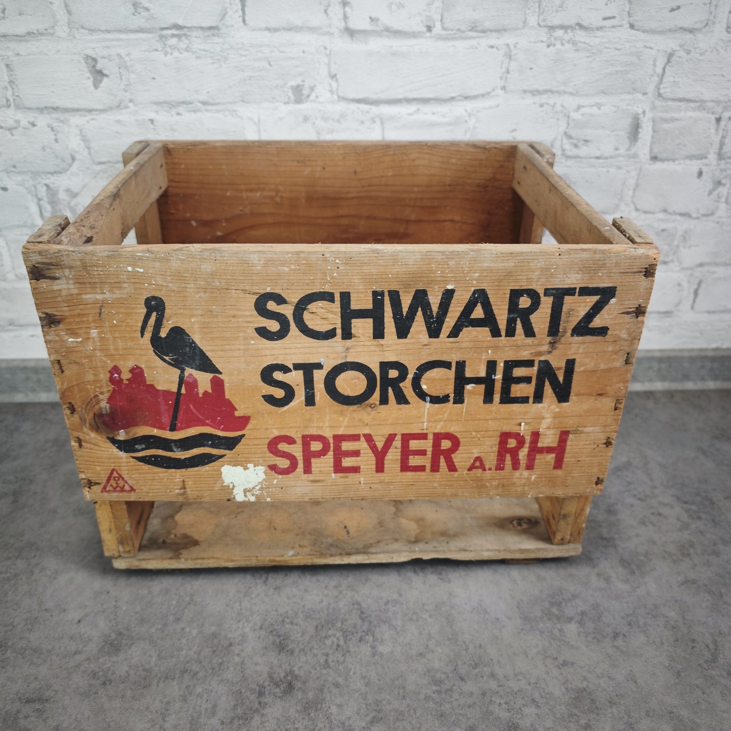 Schwartz Storchen Speyer a. Rh Bierkiste mit Logo Bierkasten Holz Vintage