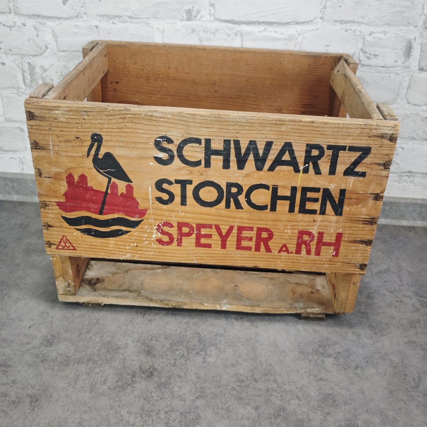 Schwartz Storchen Speyer a. Rh Bierkiste mit Logo Bierkasten Holz Vintage