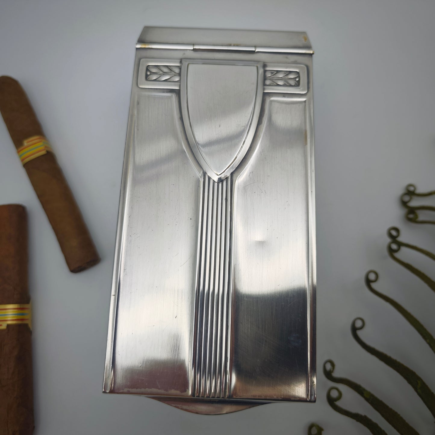 WMF Zigarrendose Glas mit versilbertem Art Deco Deckel antik Rarität Aufbewahrung