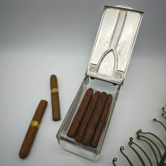 WMF Zigarrendose Glas mit versilbertem Art Deco Deckel antik Rarität Aufbewahrung