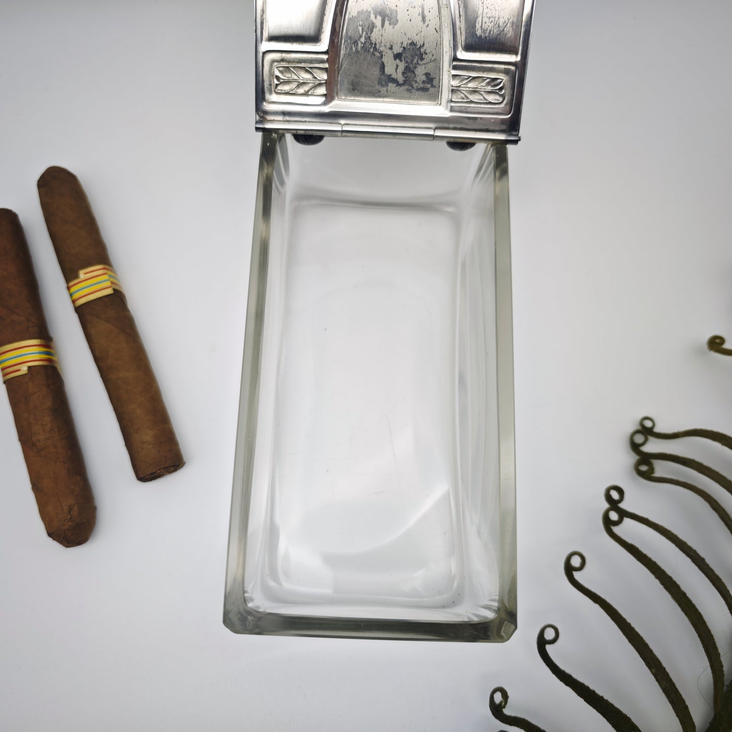 WMF Zigarrendose Glas mit versilbertem Art Deco Deckel antik Rarität Aufbewahrung