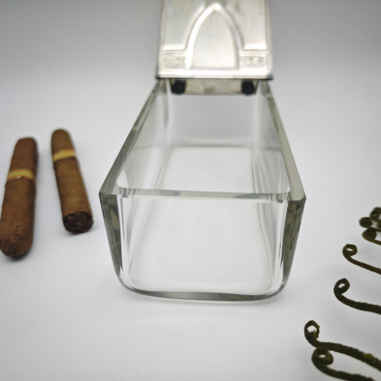 WMF Zigarrendose Glas mit versilbertem Art Deco Deckel antik Rarität Aufbewahrung