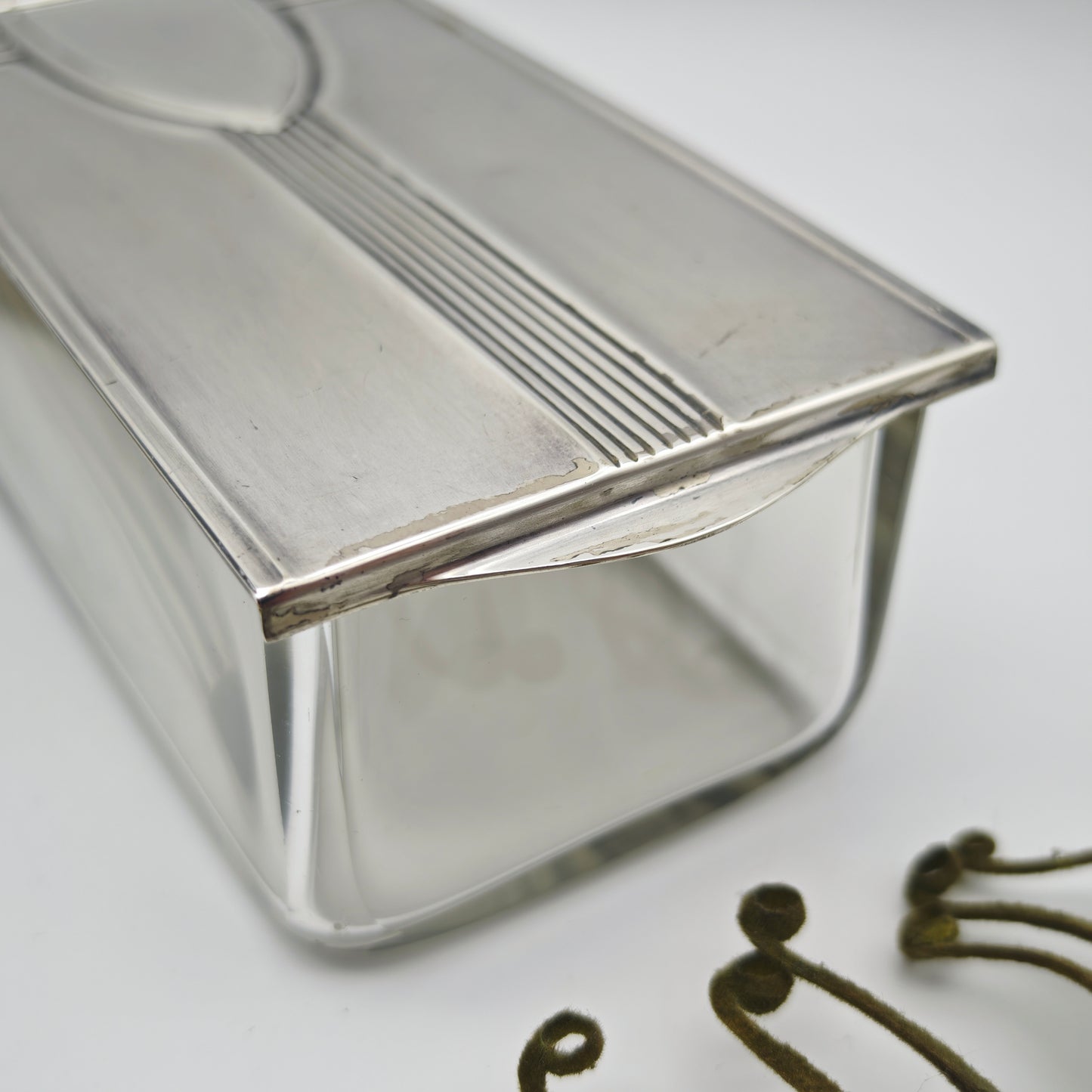 WMF Zigarrendose Glas mit versilbertem Art Deco Deckel antik Rarität Aufbewahrung