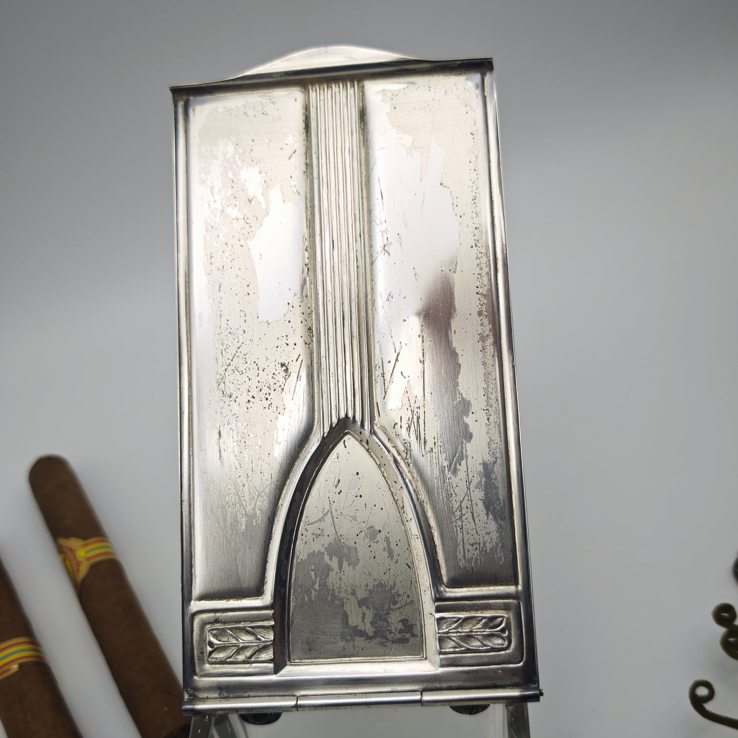 WMF Zigarrendose Glas mit versilbertem Art Deco Deckel antik Rarität Aufbewahrung