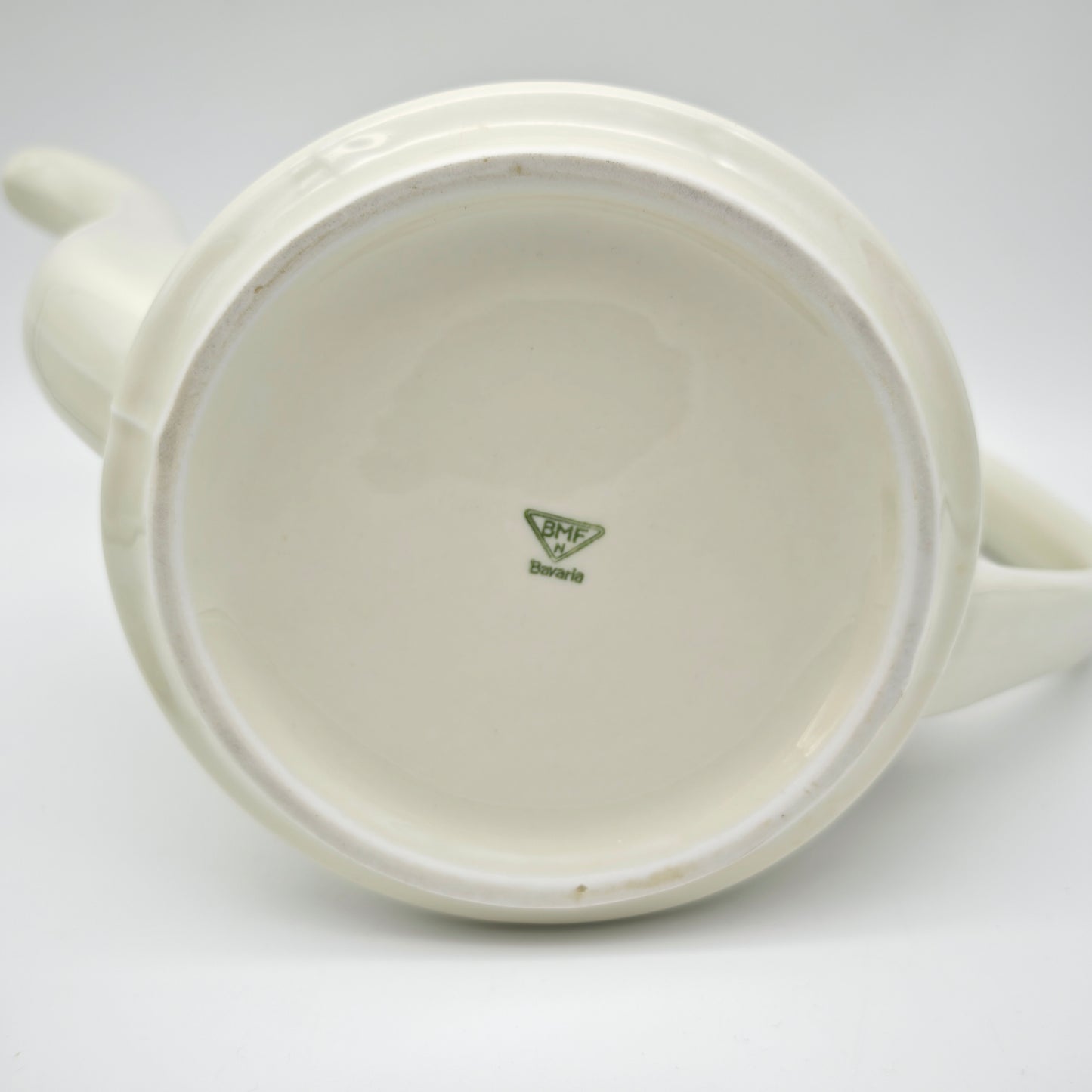 BMF Teekanne 1950er Keramik mit Isolierhaube Neusilber creme Mid Century Thermohaube