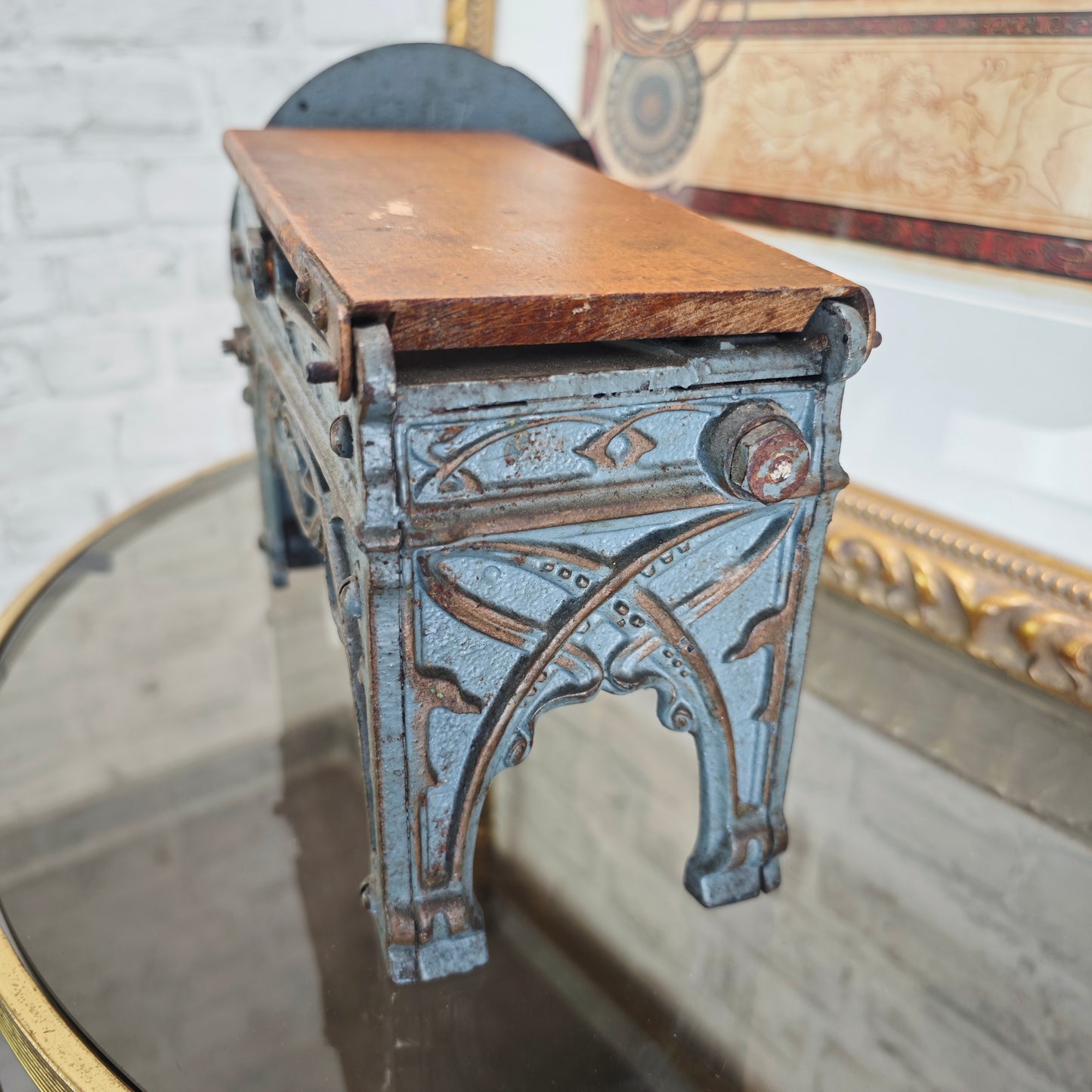 Antiker Tabakschneider Teck 1 Jugendstil Gusseisen Kurbel Tabakschneidemaschine
