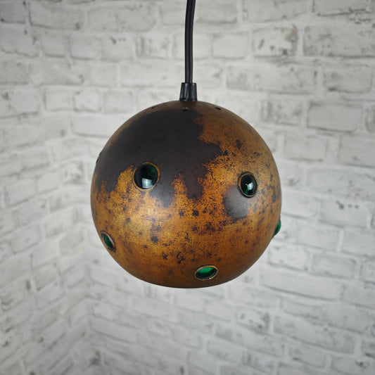 Nanny Still McKinney RAAK Kupfer Pendelleuchte mit grünem Glas Ø18 cm Vintage 1960er