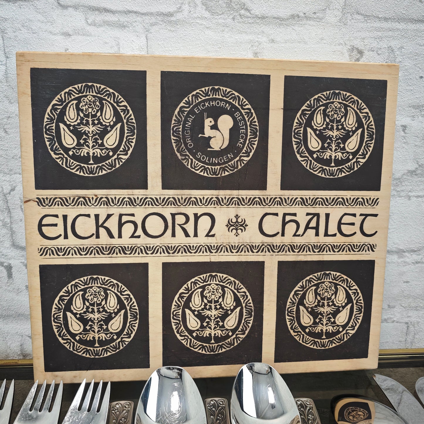Eickhorn Chalet Besteckset 24-teilig Edelstahl für 6 Personen mit Holzkiste und Blumenornamenten Vintage Silberfarben
