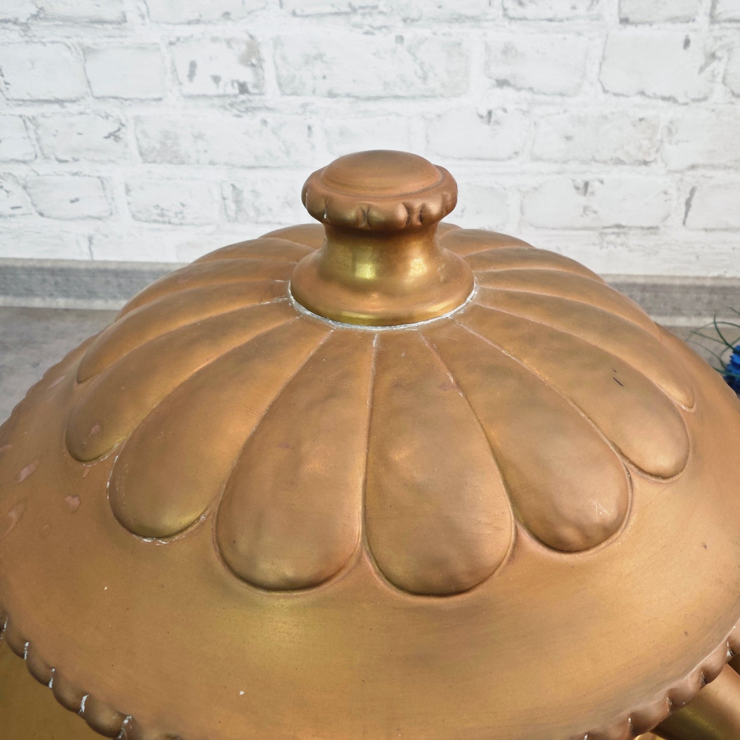 Antiker Bowletopf mit Tablett Messing EG Co. Ø 50 cm Jugendstil Art Deco dekorativ