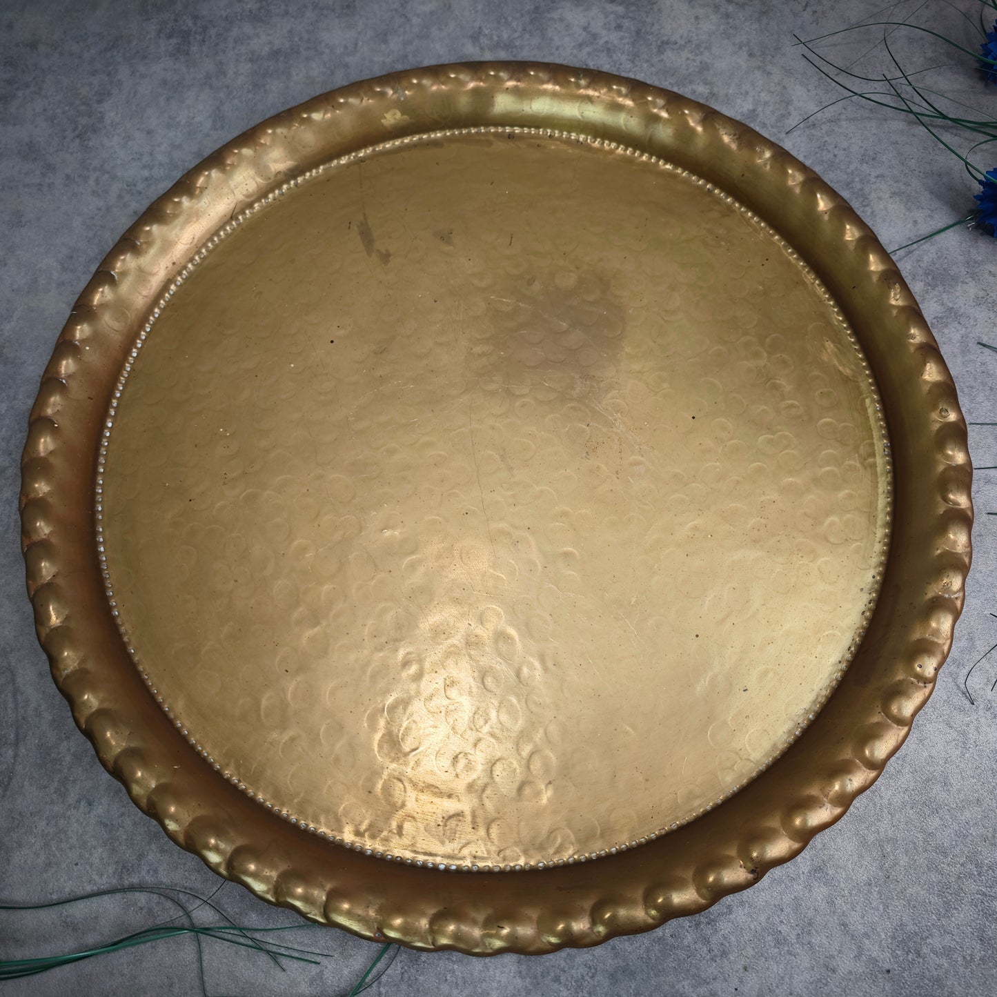 Antiker Bowletopf mit Tablett Messing EG Co. Ø 50 cm Jugendstil Art Deco dekorativ
