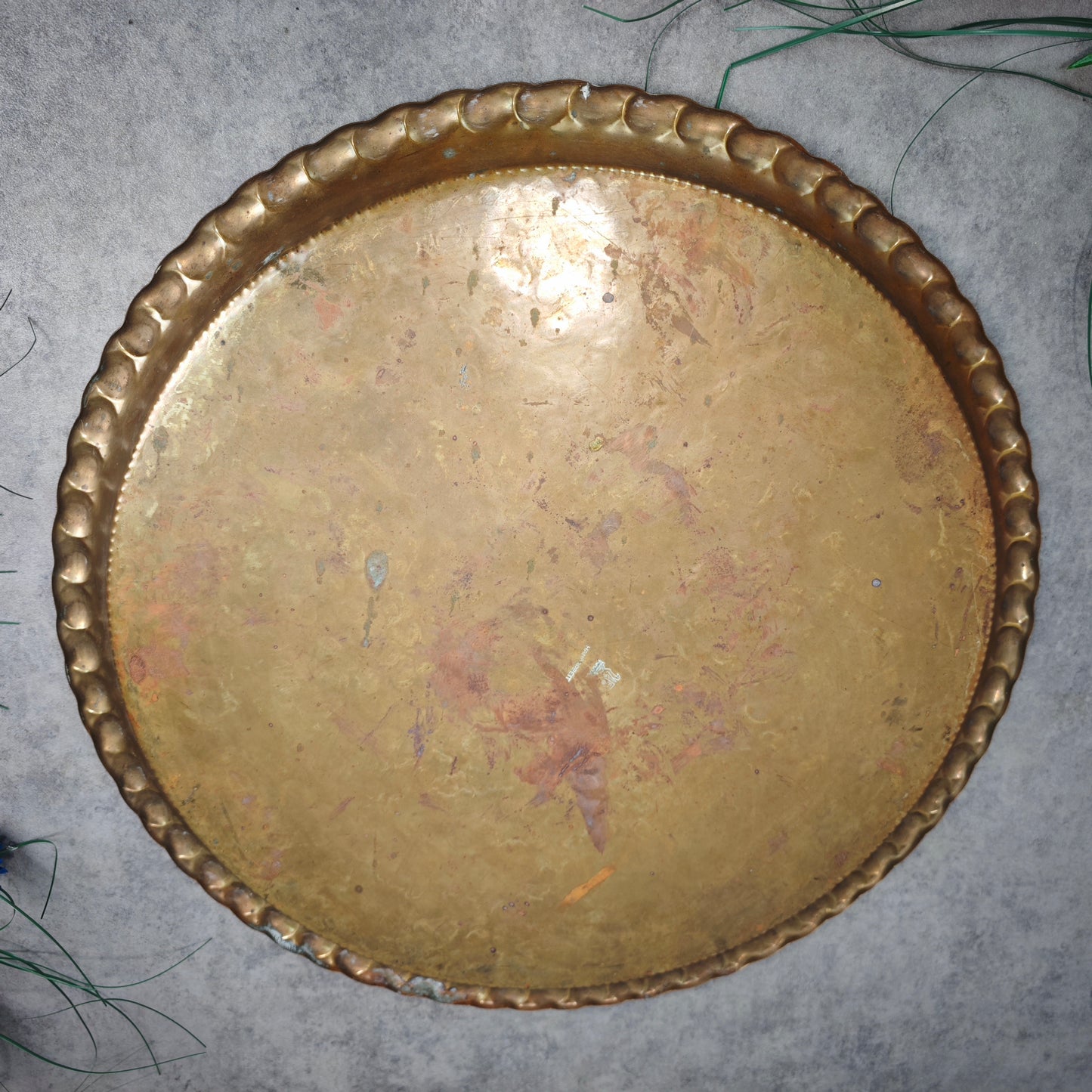 Antiker Bowletopf mit Tablett Messing EG Co. Ø 50 cm Jugendstil Art Deco dekorativ