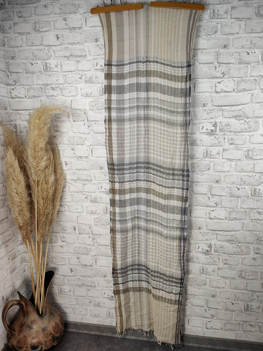 Light scarf checked natural tones pastel fringes autumn type scarf foulard shawl scarf wrap shoulder scarf headscarf silk scarf