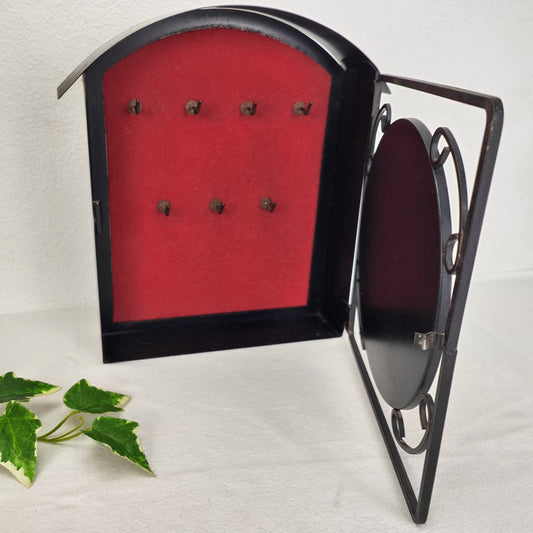 Key box midcentury iron leather cross star red black Maltese cross key board key cabinet rustic wrought iron cult
