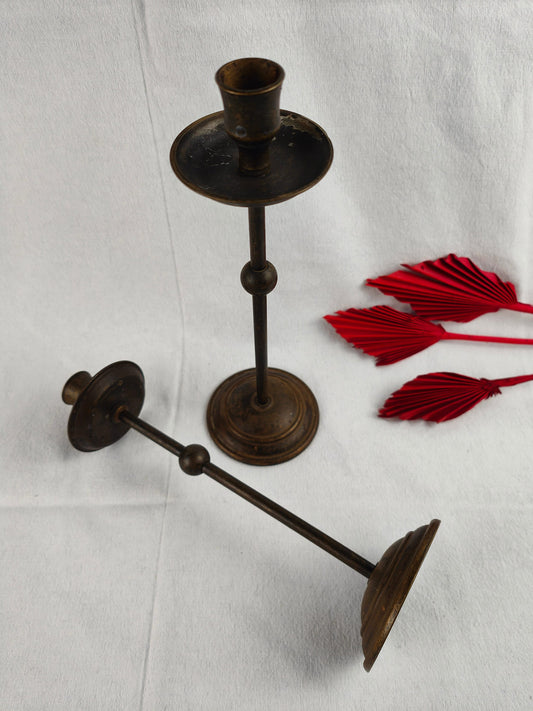 2x bougeoirs avec boule en laiton bronze métal autel sanctuaire paire ensemble bougeoir sorcière espace âge wicca Art déco chandelier look antique