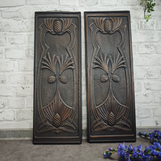 2 Jugendstil Ofenplatten Gusseisen Eichel Relief Wanddeko antik 65×23 cm für Restauration oder Dekoration
