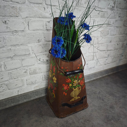 Kohlenschütte Metall braun Bauernmalerei Blumen Landhaus Vintage Schirmständer Deko