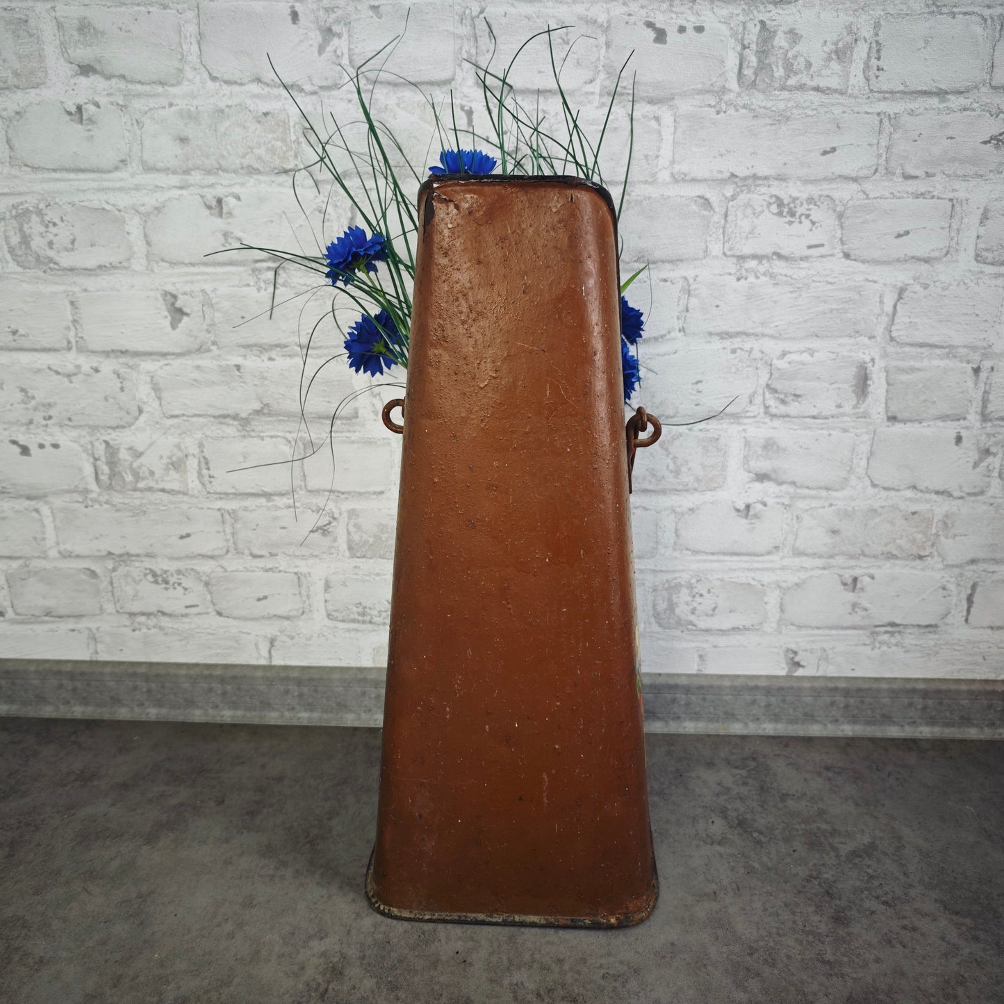 Kohlenschütte Metall braun Bauernmalerei Blumen Landhaus Vintage Schirmständer Deko