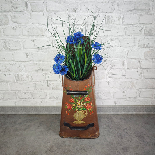 Kohlenschütte Metall braun Bauernmalerei Blumen Landhaus Vintage Schirmständer Deko