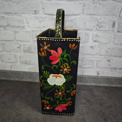 Kohleträger Metall schwarz gold Bauernmalerei Blumen Landhaus Vintage Dekoration