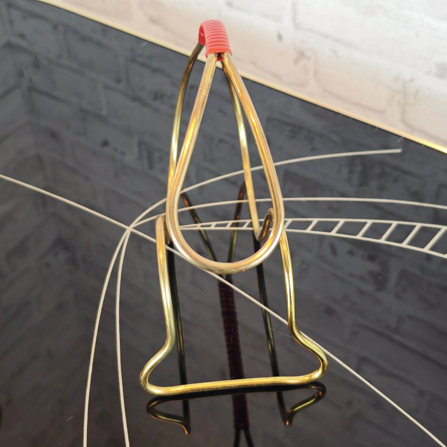 Midcentury Flaschenhalter Messing goldfarben String Ära Weinhalter 50er Jahre Retro
