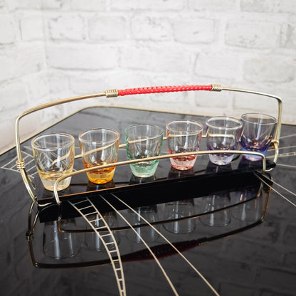Midcentury Party Set 50er Jahre Schnapsgläser Schwenker Brezelhalter Messing Retro
