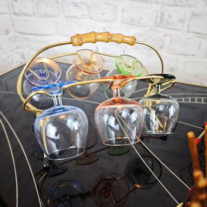 Midcentury Party Set 50er Jahre Schnapsgläser Spielkarten Schwenker Brezelhalter Messing Retro