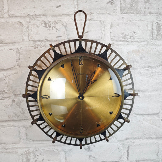 Atlanta Wanduhr 50er Jahre mechanisch Messing Wandpendeluhr Midcentury Sputnik Space Age Schlaguhr