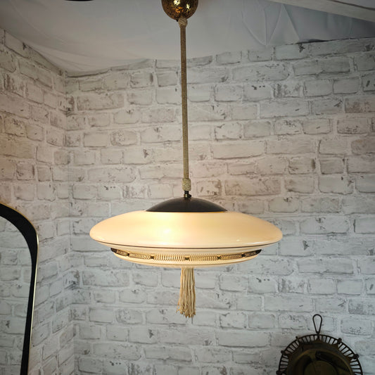 Midcentury Ufo Hängeleuchte 50er Jahre Glas Messing Quaste Sputnik Space Age Pendellampe Retro