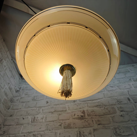 Midcentury Ufo Hängeleuchte 50er Jahre Glas Messing Quaste Sputnik Space Age Pendellampe Retro