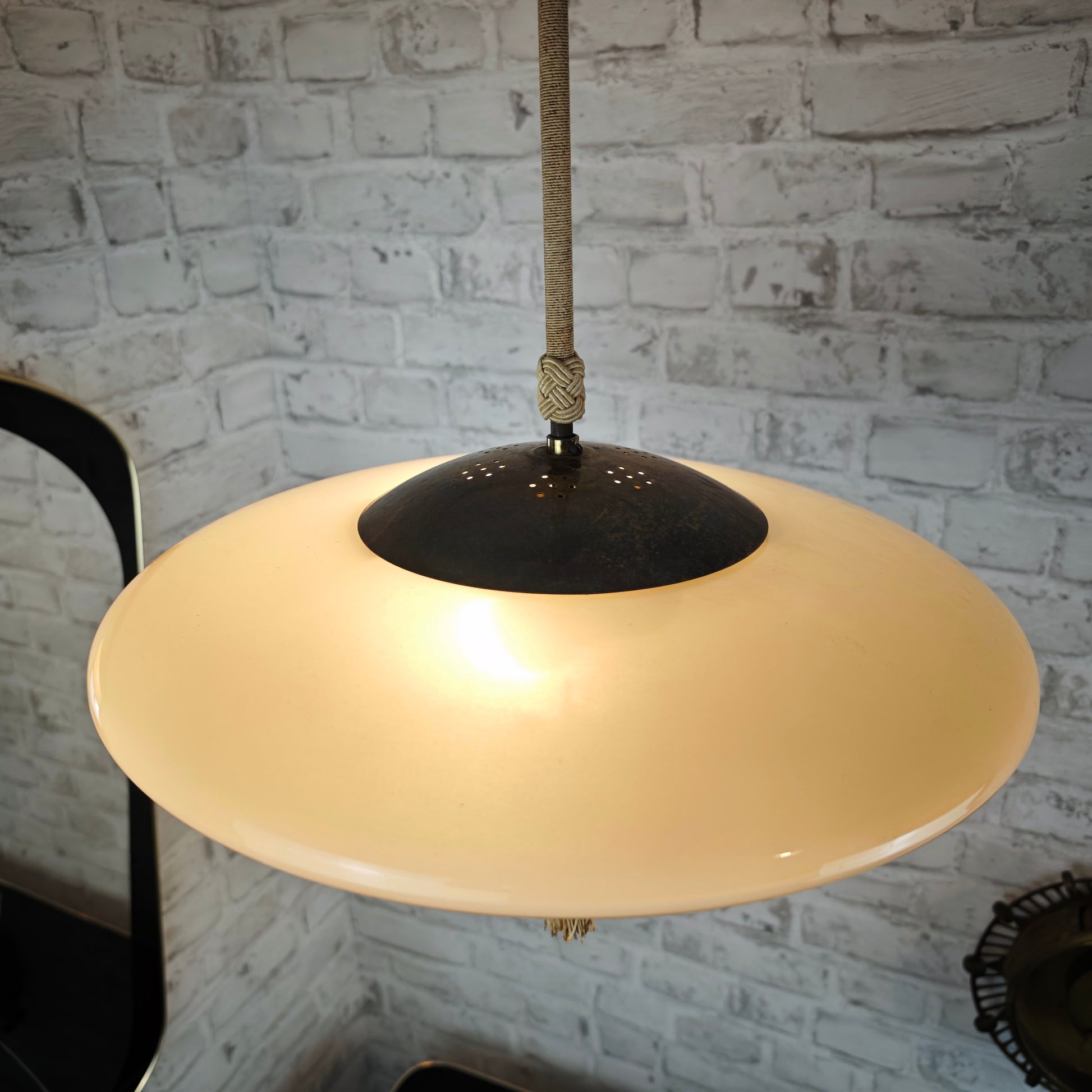 Midcentury Ufo Hängeleuchte 50er Jahre Glas Messing Quaste Sputnik Space Age Pendellampe Retro