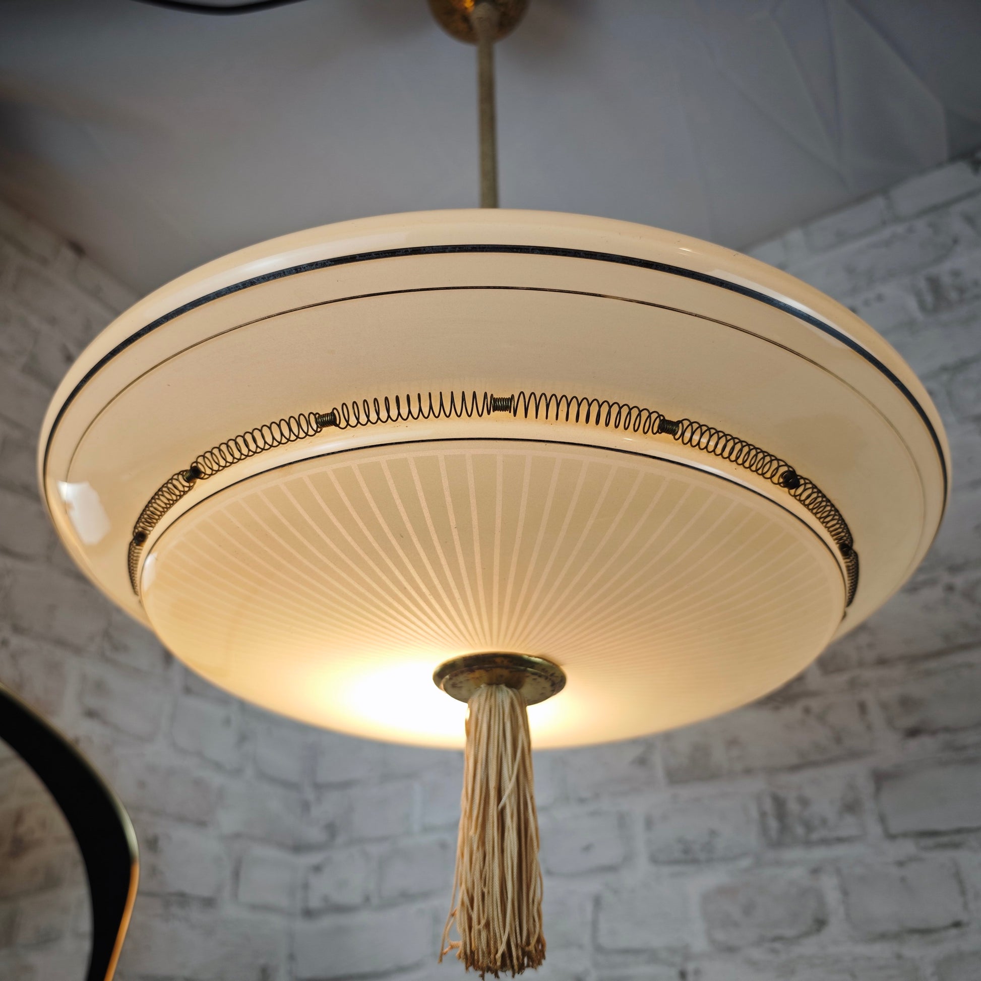 Midcentury Ufo Hängeleuchte 50er Jahre Glas Messing Quaste Sputnik Space Age Pendellampe Retro