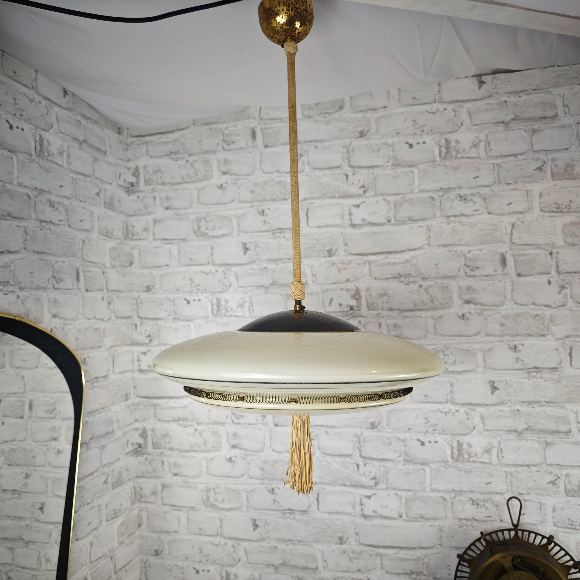 Midcentury Ufo Hängeleuchte 50er Jahre Glas Messing Quaste Sputnik Space Age Pendellampe Retro
