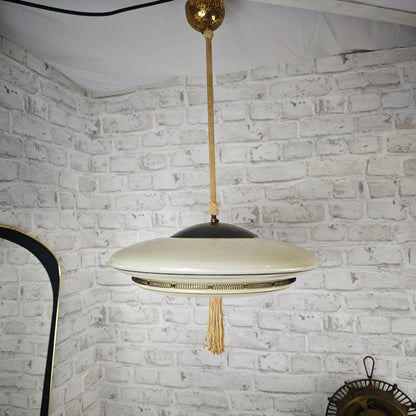 Midcentury Ufo Hängeleuchte 50er Jahre Glas Messing Quaste Sputnik Space Age Pendellampe Retro