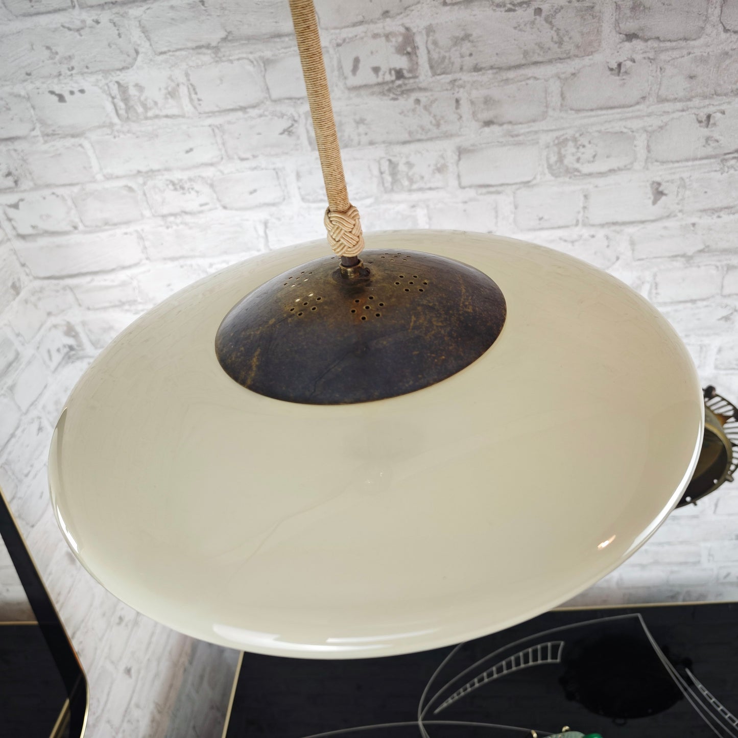 Midcentury Ufo Hängeleuchte 50er Jahre Glas Messing Quaste Sputnik Space Age Pendellampe Retro