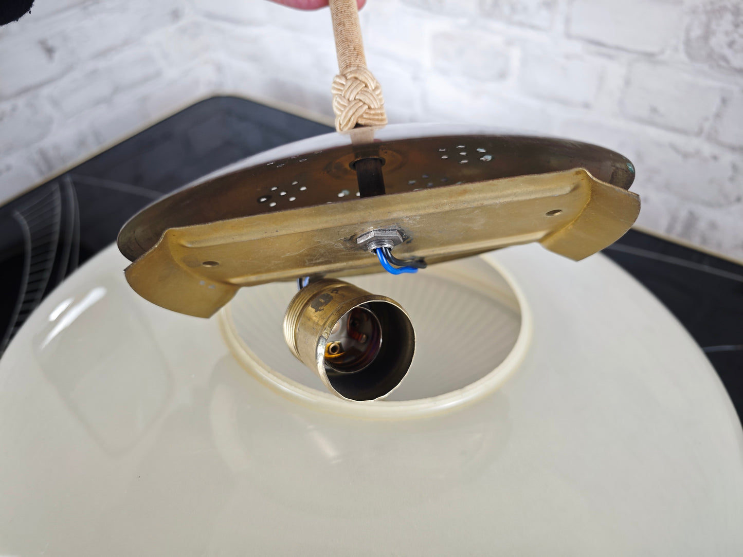 Midcentury Ufo Hängeleuchte 50er Jahre Glas Messing Quaste Sputnik Space Age Pendellampe Retro
