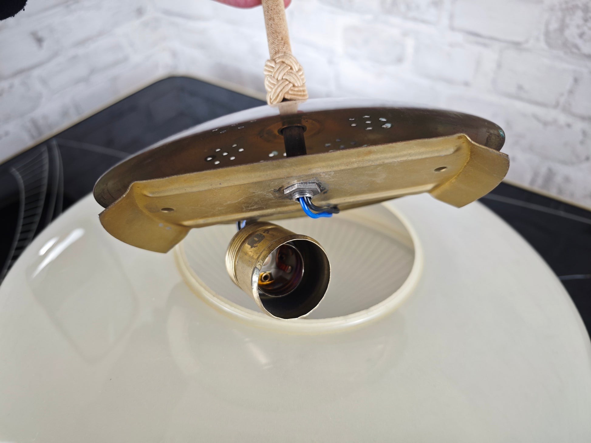 Midcentury Ufo Hängeleuchte 50er Jahre Glas Messing Quaste Sputnik Space Age Pendellampe Retro