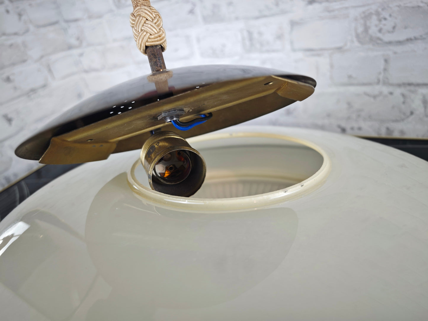 Midcentury Ufo Hängeleuchte 50er Jahre Glas Messing Quaste Sputnik Space Age Pendellampe Retro