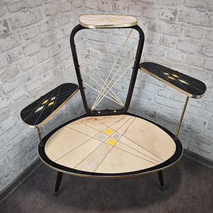 Midcentury Blumenhocker 50er Jahre Pflanzentisch Etagere mit Linienmuster Space Age Retro