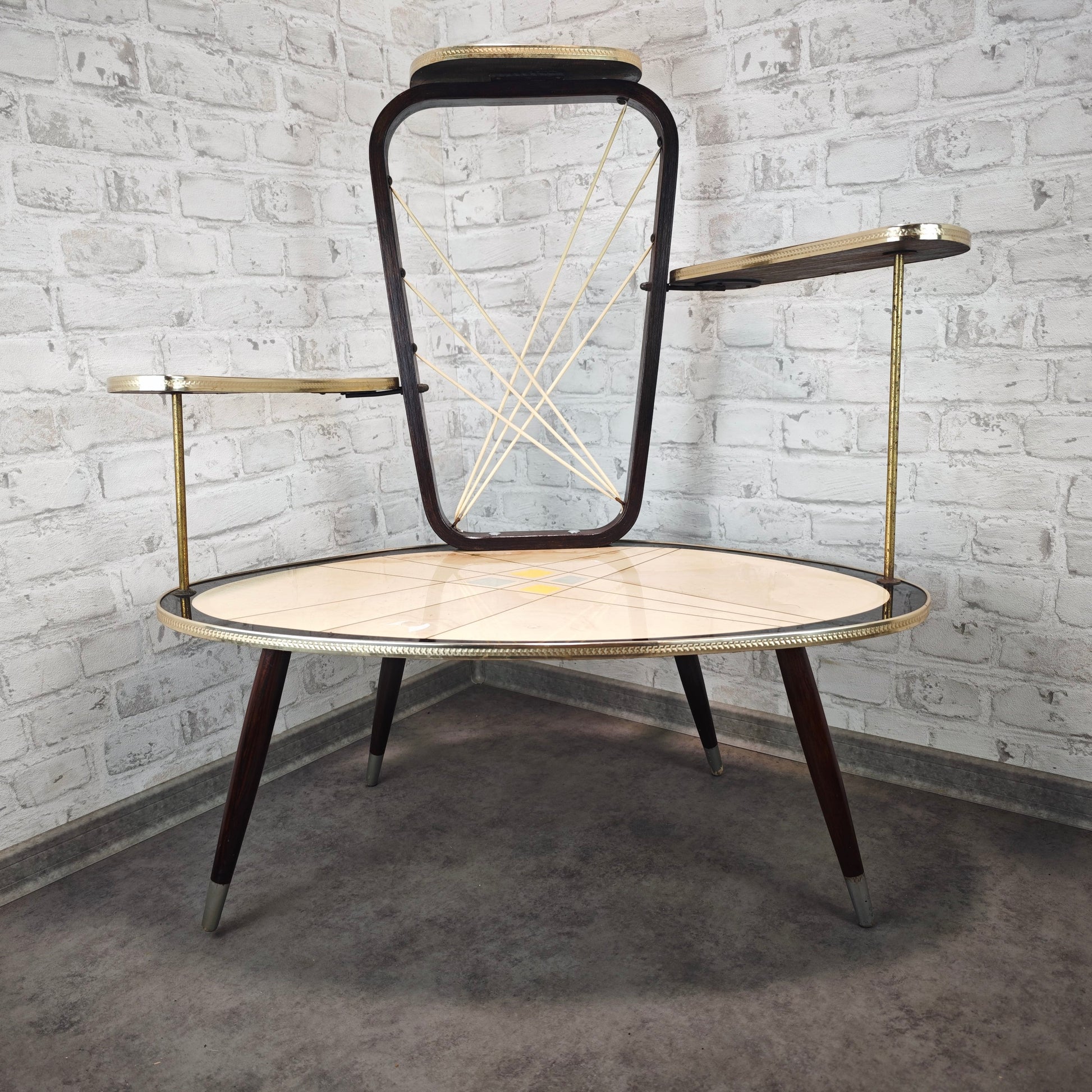 Midcentury Blumenhocker 50er Jahre Pflanzentisch Etagere mit Linienmuster Space Age Retro