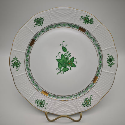 Herend Speiseteller Chinese Bouquet Apponyi Grün mit Goldrand Porzellan 25,5 cm Vintage Ungarn
