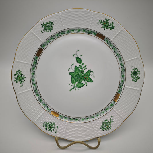 Herend Speiseteller Chinese Bouquet Apponyi Grün mit Goldrand Porzellan 25,5 cm Vintage Ungarn